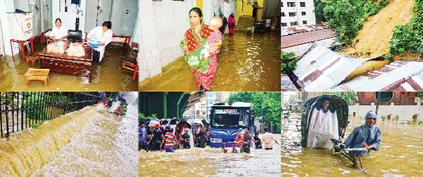 চট্টগ্রামে ঝড়ো হাওয়াসহ ভারী বর্ষণে তলিয়ে গেছে নগরীর বেশীরভাগ এলাকা ॥ মানুষের দুর্ভোগ চরমে