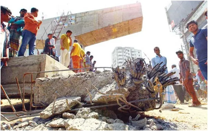 মালিবাগ রেলগেটে গার্ডার পড়ে একজন নিহত, আহত ২: নিরাপত্তা ছাড়াই উড়ালসড়ক নির্মাণ