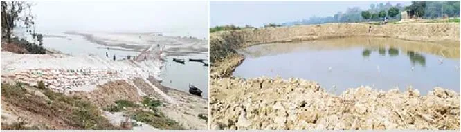 রাজশাহীতে পদ্মার বুকে এখন চাষাবাদ পুকুর ও পরিবহনের রাস্তা