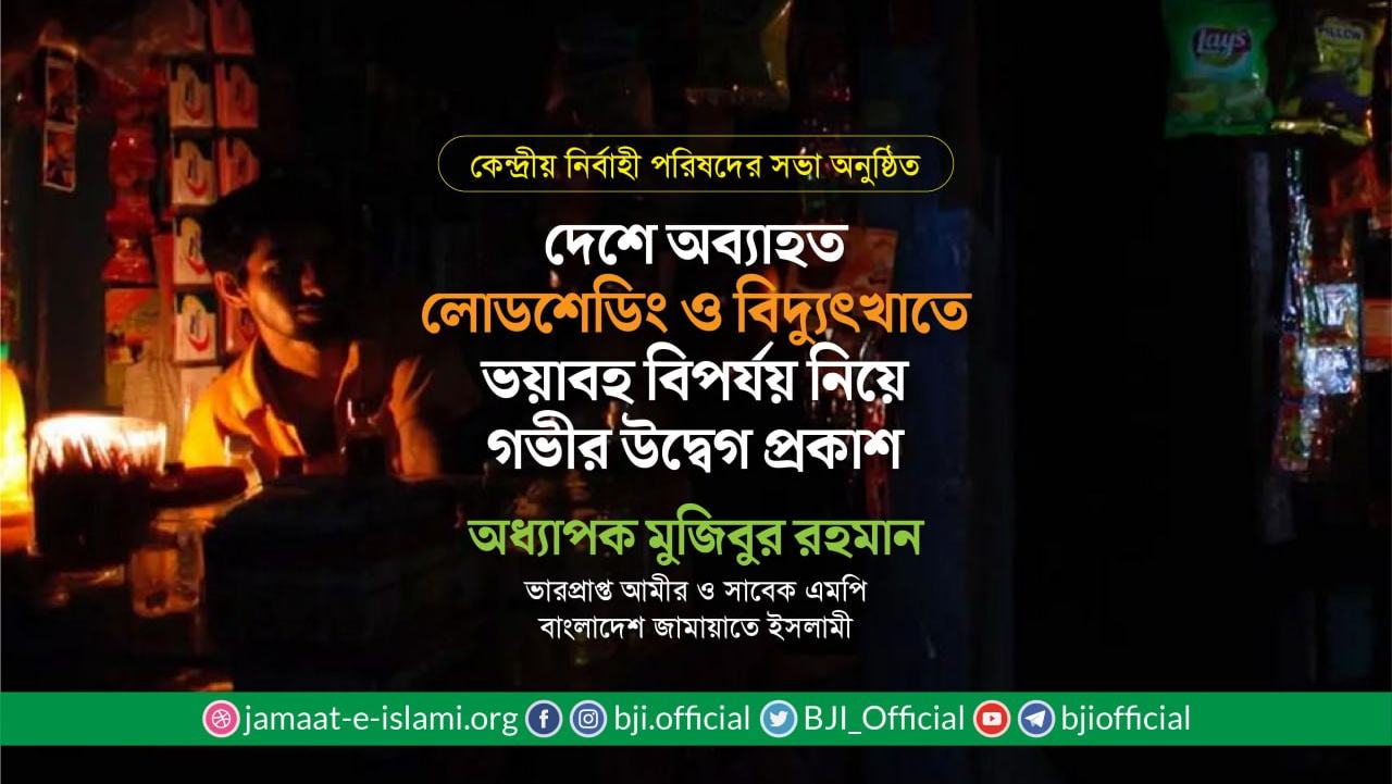 দেশে অব্যাহত লোডশেডিং ও বিদ্যুৎখাতে ভয়াবহ বিপর্যয় নিয়ে গভীর উদ্বেগ প্রকাশ