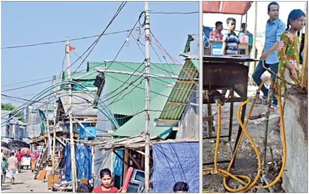 বাঁশের খুঁটিতে বিদ্যুৎ জিআই পাইপে গ্যাস