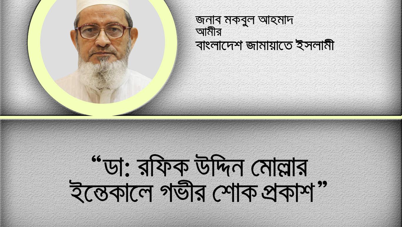 ডা: রফিক উদ্দিন মোল্লার ইন্তেকালে গভীর শোক প্রকাশ