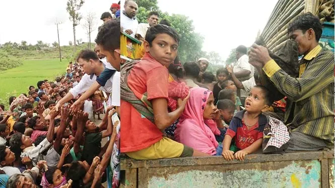 খাদ্যবাহী গাড়ি দেখলেই ছুটছে রোহিঙ্গা নারী-পুরুষ ও অভুক্ত শিশুরা