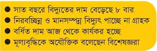 বিদ্যুতের মূল্য বৃদ্ধিতে গ্রাহকের ব্যয় বাড়বে