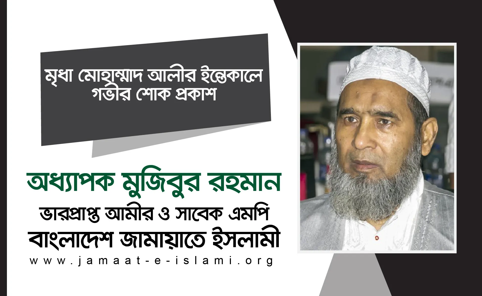 মৃধা মোহাম্মাদ আলীর ইন্তেকালে গভীর শোক প্রকাশ