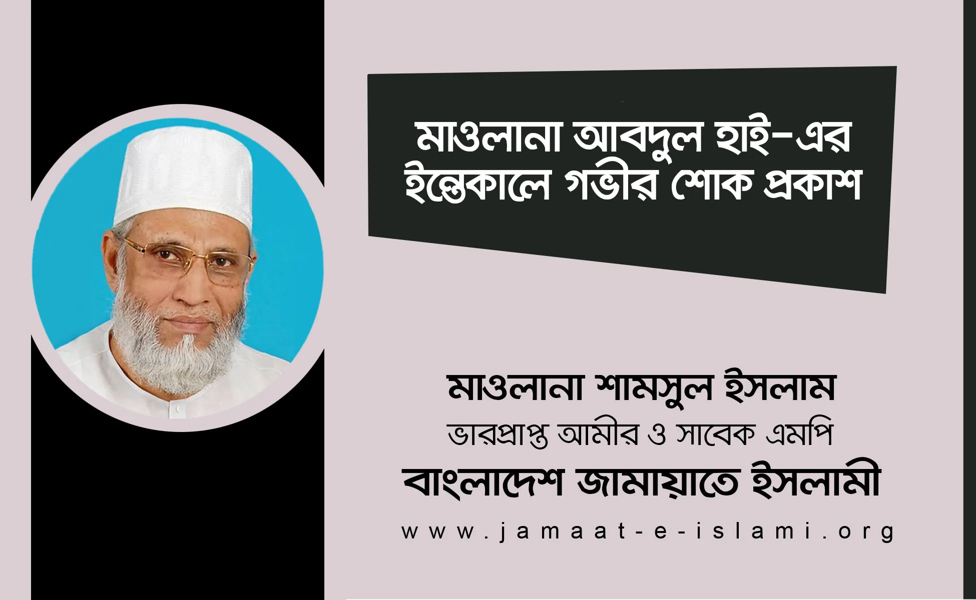 মাওলানা আবদুল হাই-এর ইন্তেকালে গভীর শোক প্রকাশ