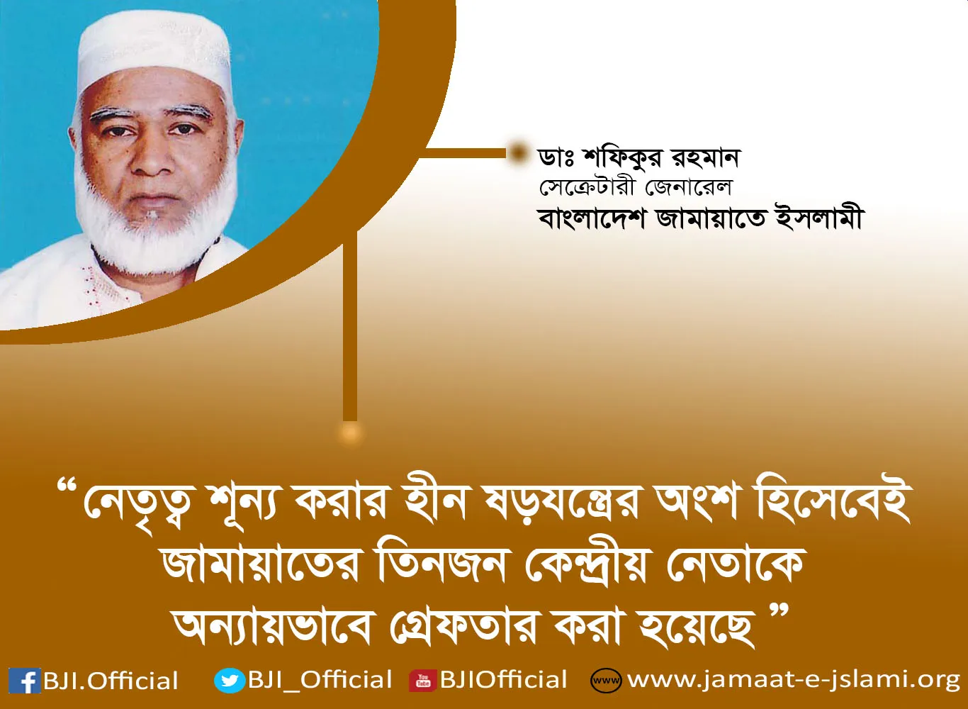 কেন্দ্রীয় কর্মপরিষদ সদস্য অধ্যক্ষ ইজ্জত উল্লাহসহ জামায়াতের তিনজন কেন্দ্রীয় নেতাকে অন্যায়ভাবে গ্রেফতারের ঘটনায় নিন্দা
